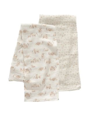 Signature 2-Pack  Muslin Lamb/Floral Swaddle Blankets