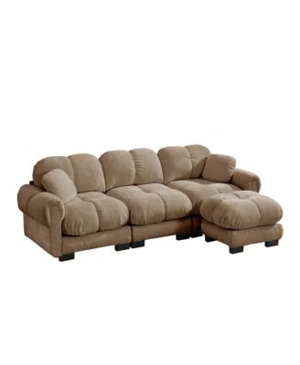 Oversize Chenille L-Shaped Sofa,Deep Seat Sofa Couch with Movable Ottoman
