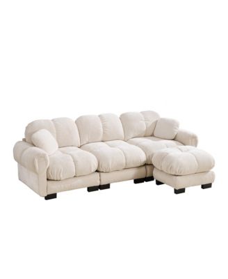 Oversize Chenille L-Shaped Sofa,Deep Seat Sofa Couch with Movable Ottoman