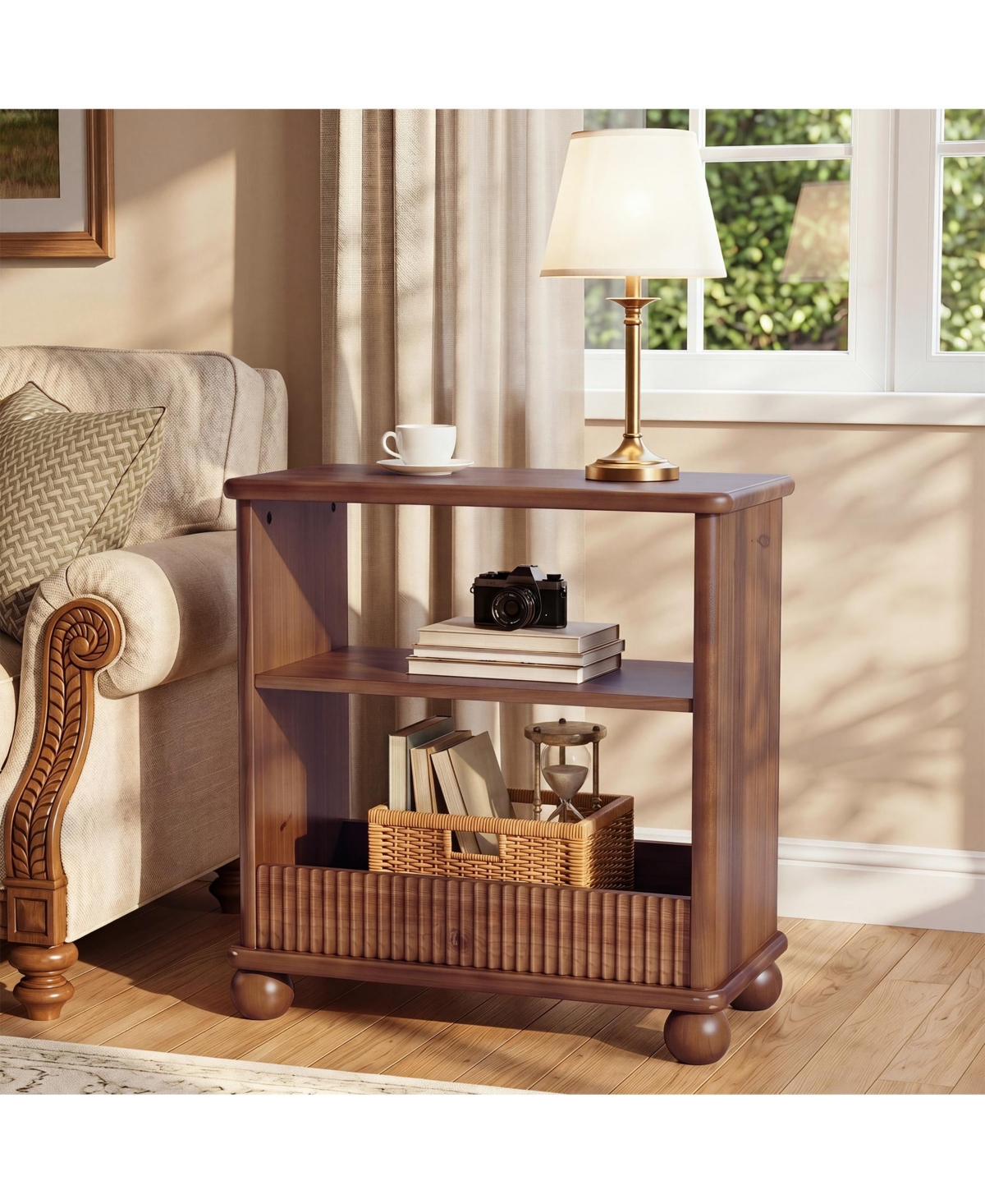 Tribesigns Solid Wood Side Table,3-Tier Narrow End Table,Easy Assembly