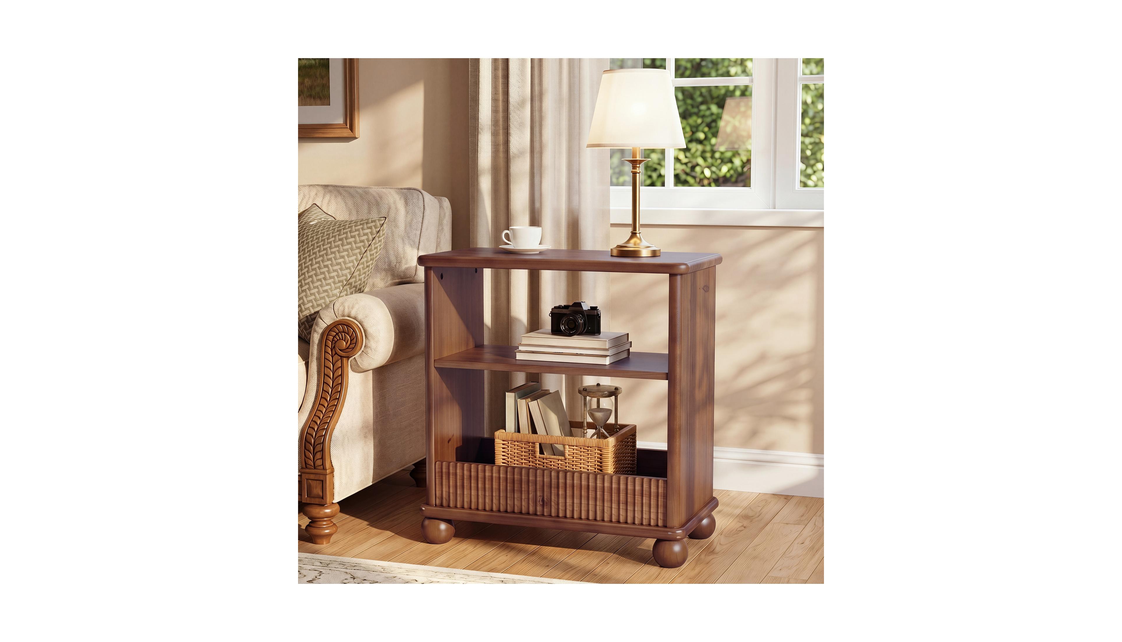 Tribesigns Solid Wood Side Table,3-Tier Narrow End Table,Easy Assembly