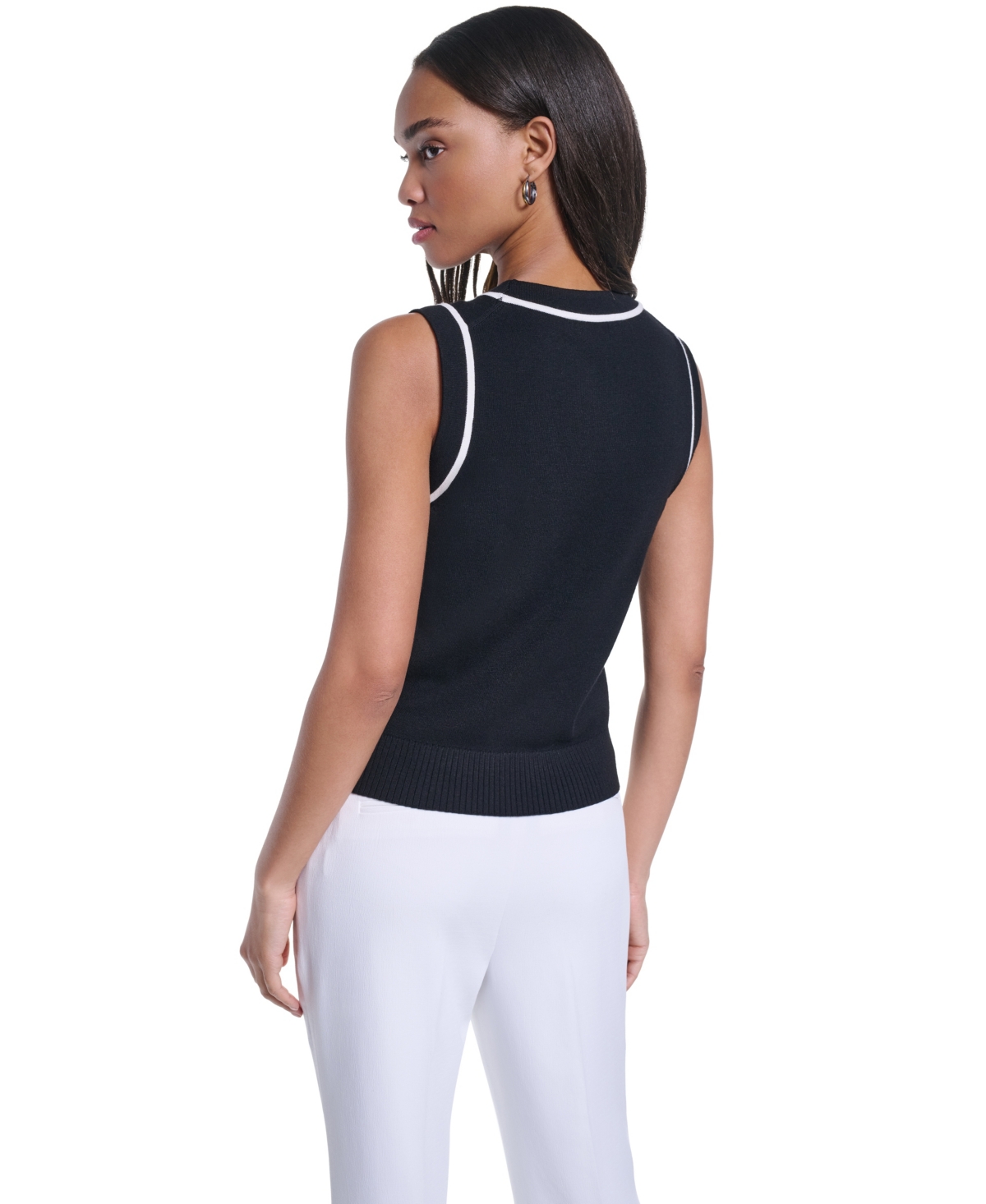 Karl Lagerfeld Paris Women's Contrast-Trim Sleeveless Sweater