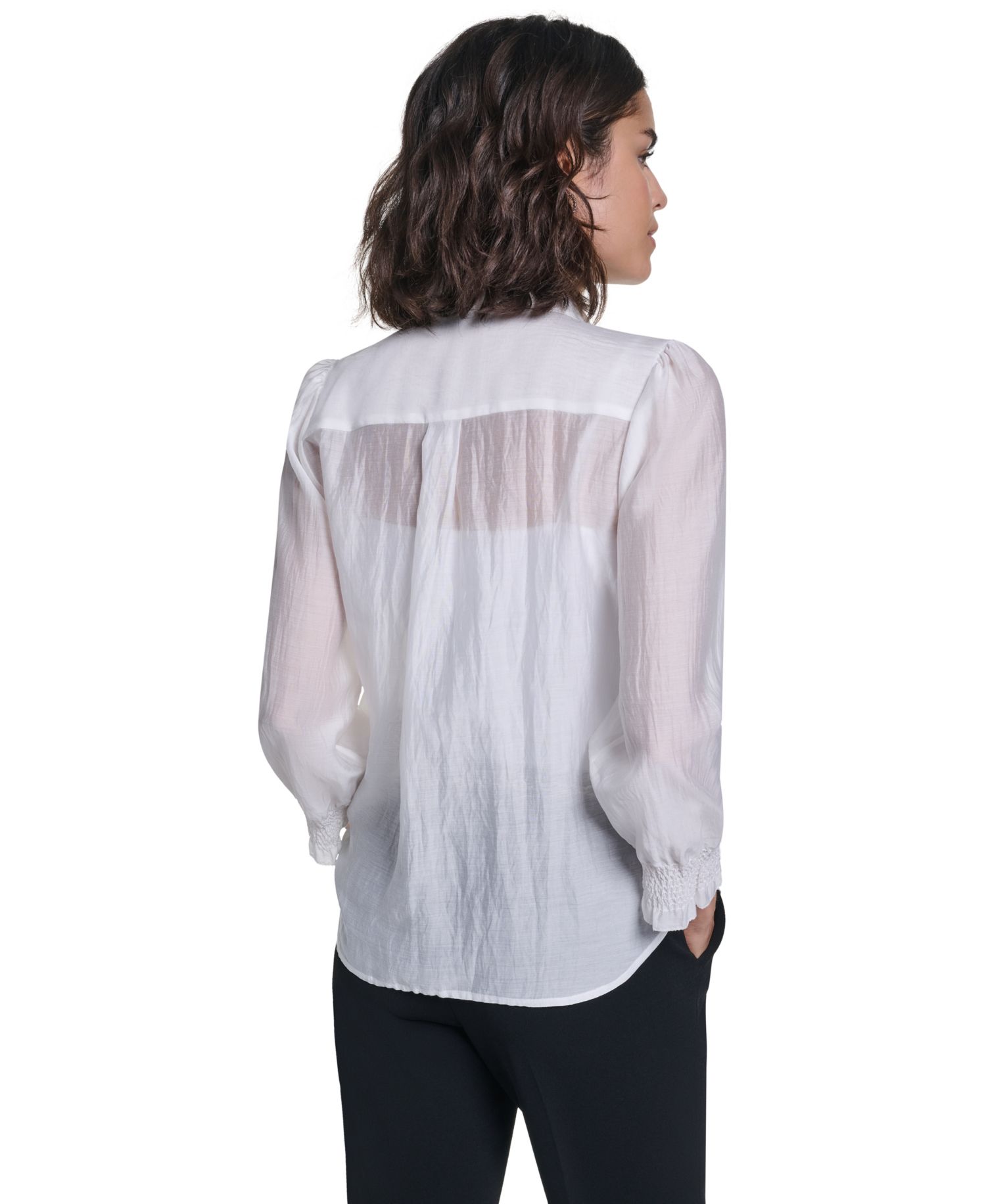 Women's Ruffle Button Woven Collar Neck Top