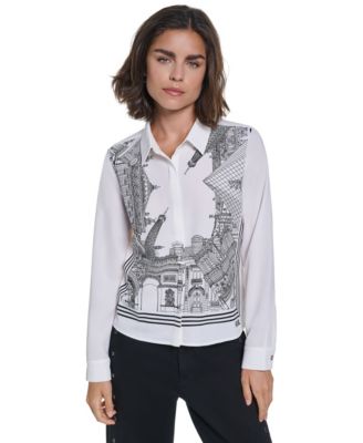 Women's Placed Print Button Down Top
