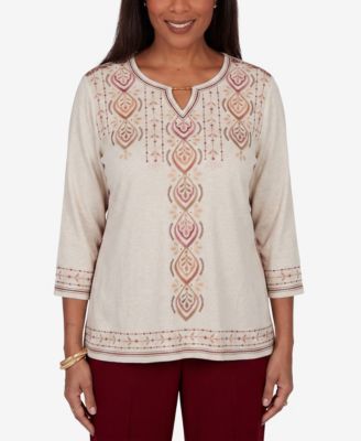 Petite Keyhole Neck 3/4-Sleeve Blouse