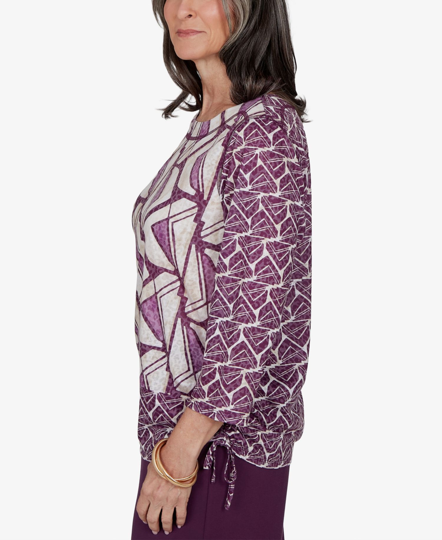 Petite Geometric-Print 3/4-Sleeve Blouse