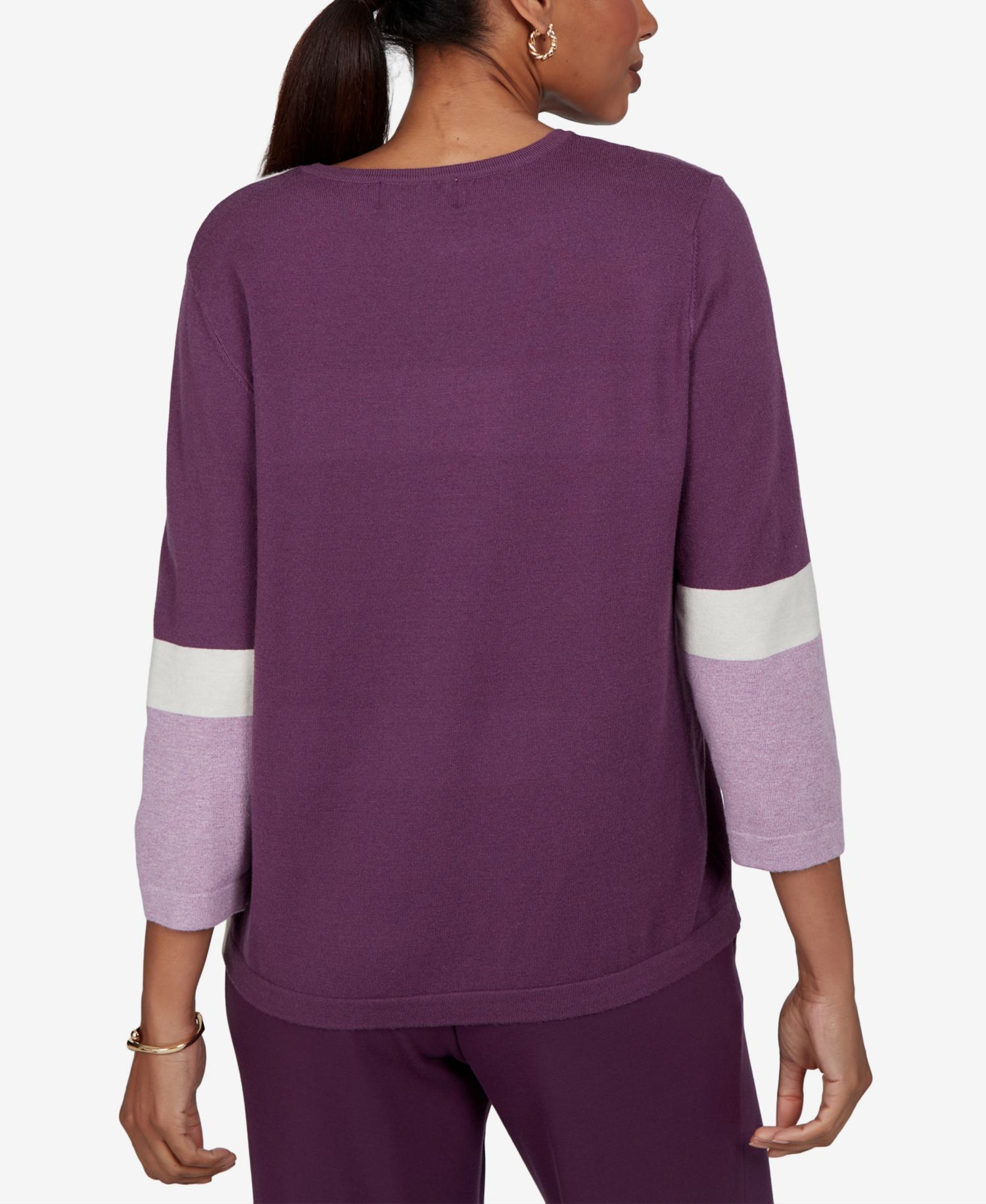 Petite Colorblock 3/4-Sleeve Crew Neck Pullover Sweater