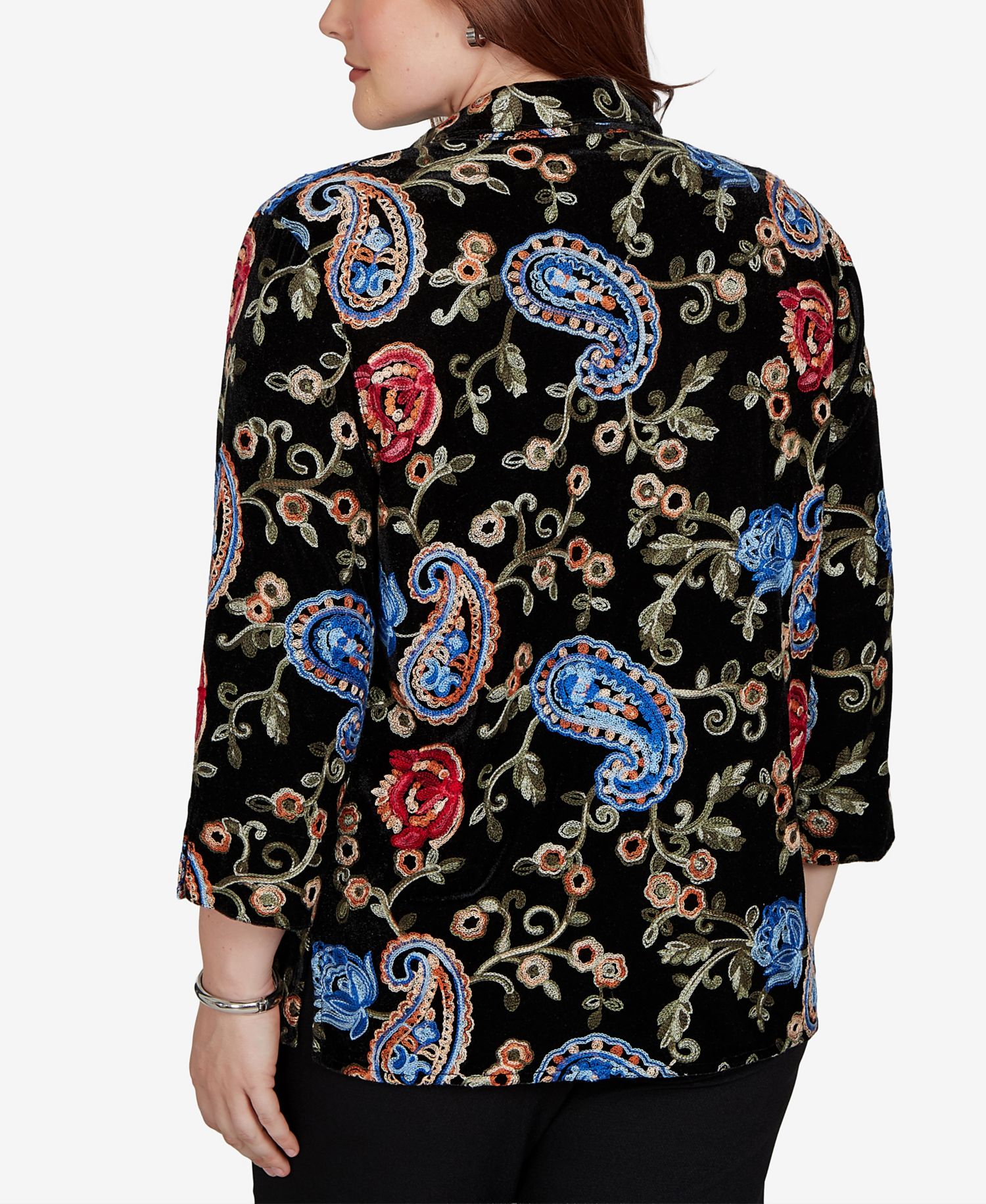 Petite Velvet Collared 3/4-Sleeve Blouse