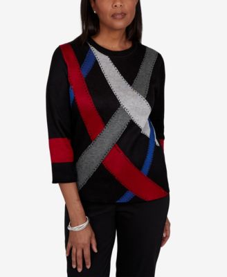 Petite 3/4-Sleeve Crewneck Colorblock Sweater