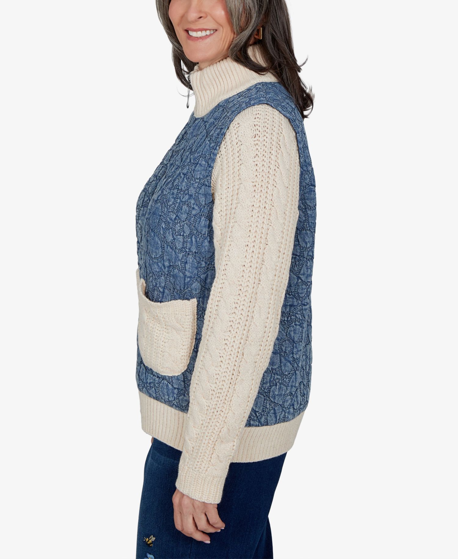 Petite Quilted Cable-Knit Short Jacket
