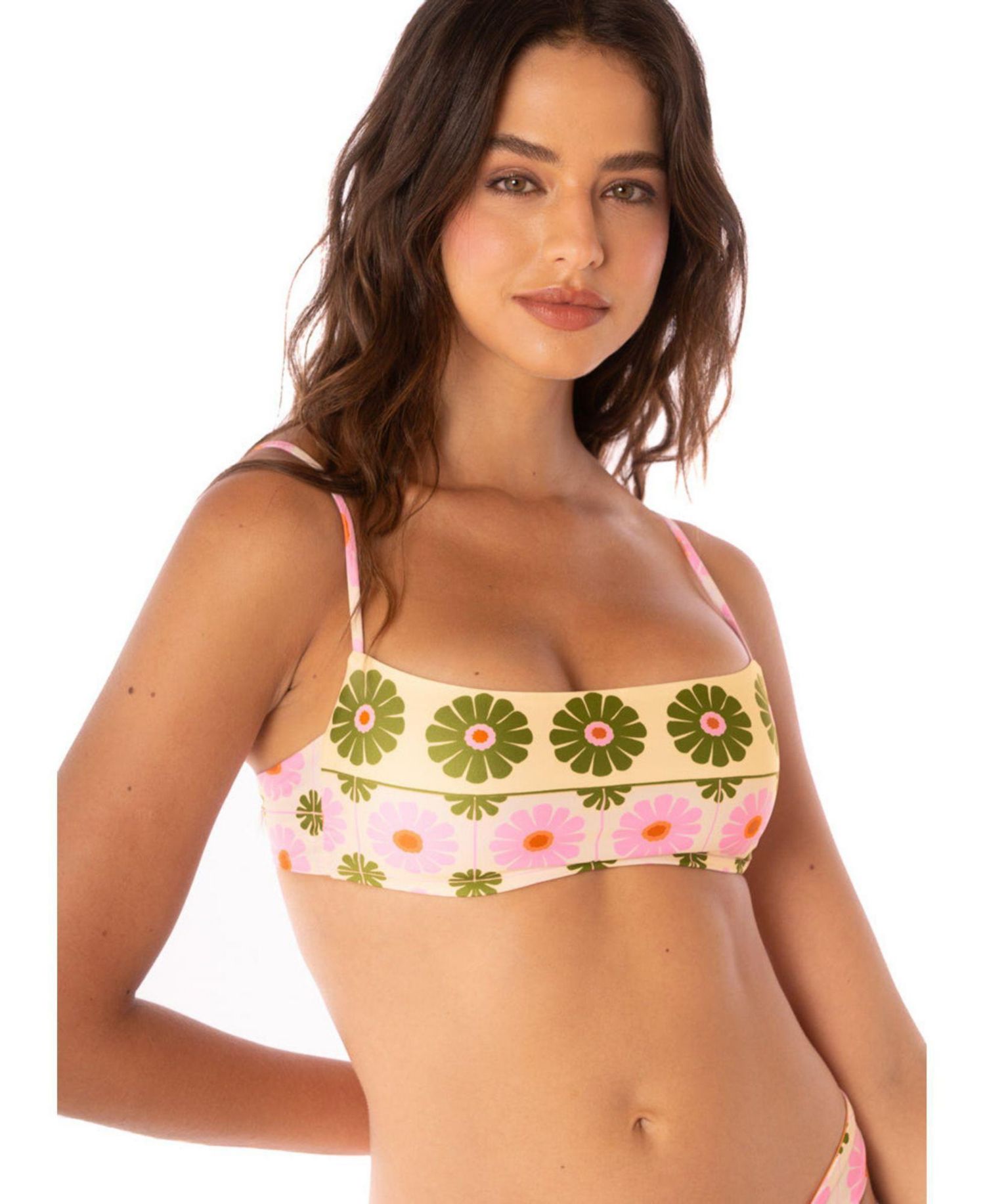 Women's Pastel Flourish Scape Athletic Reversible Bikini Top
