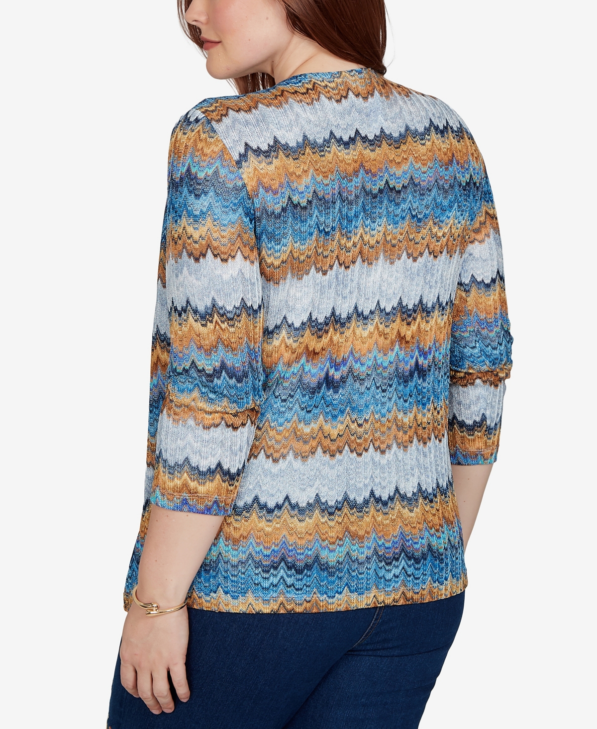 Alfred Dunner Women's Shawl-Collar 3/4-Sleeve Top
