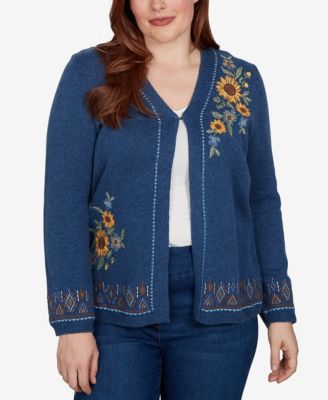 Women's Floral-Embroidery Long-Sleeve V-Neck Cardigan