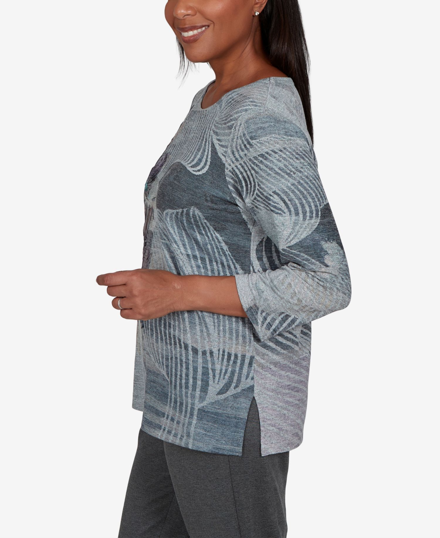 Women's 3/4-Sleeve Floral-Print Knit Top