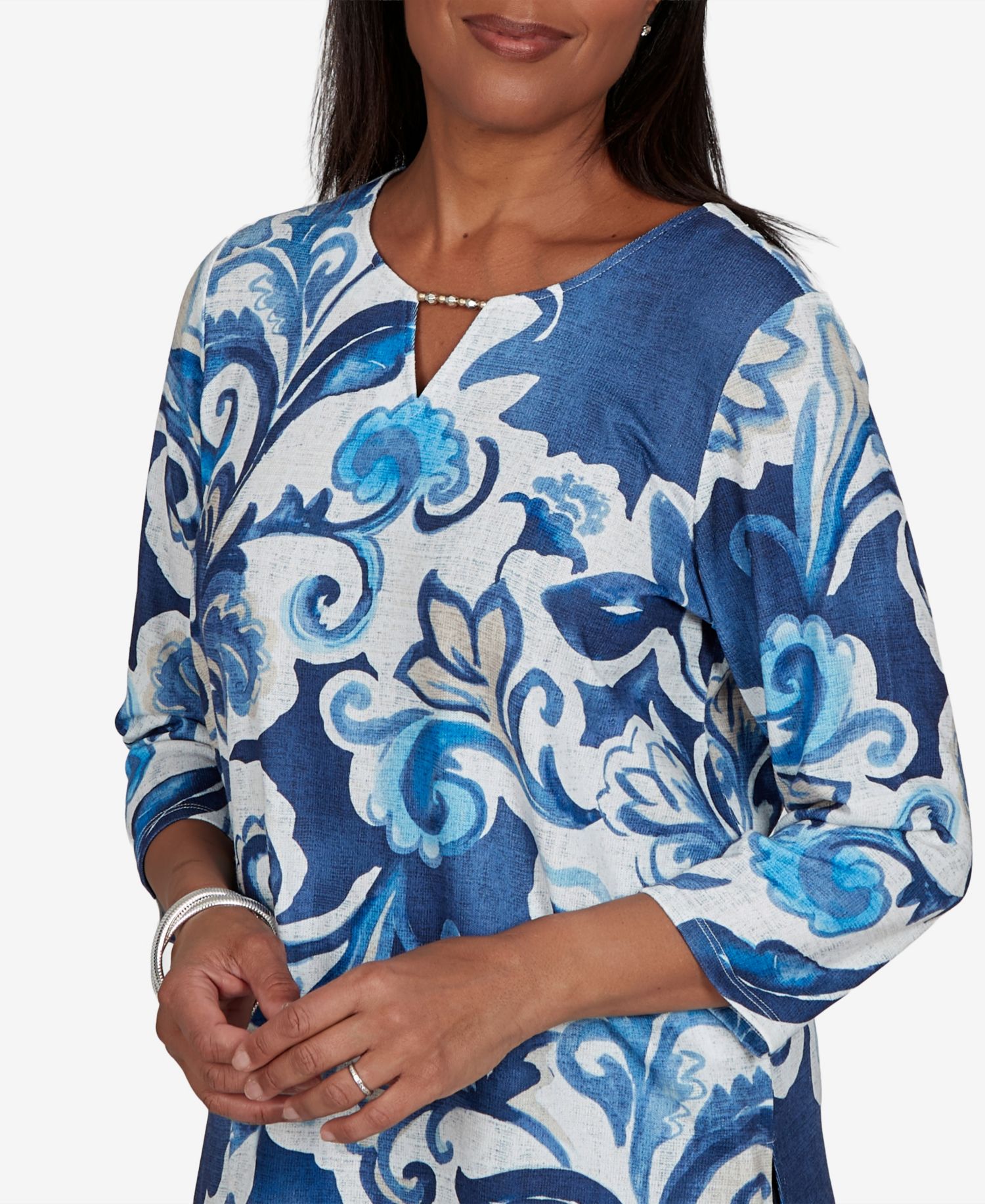 Women's 3/4-Sleeve Keyhole Neck Knit Top