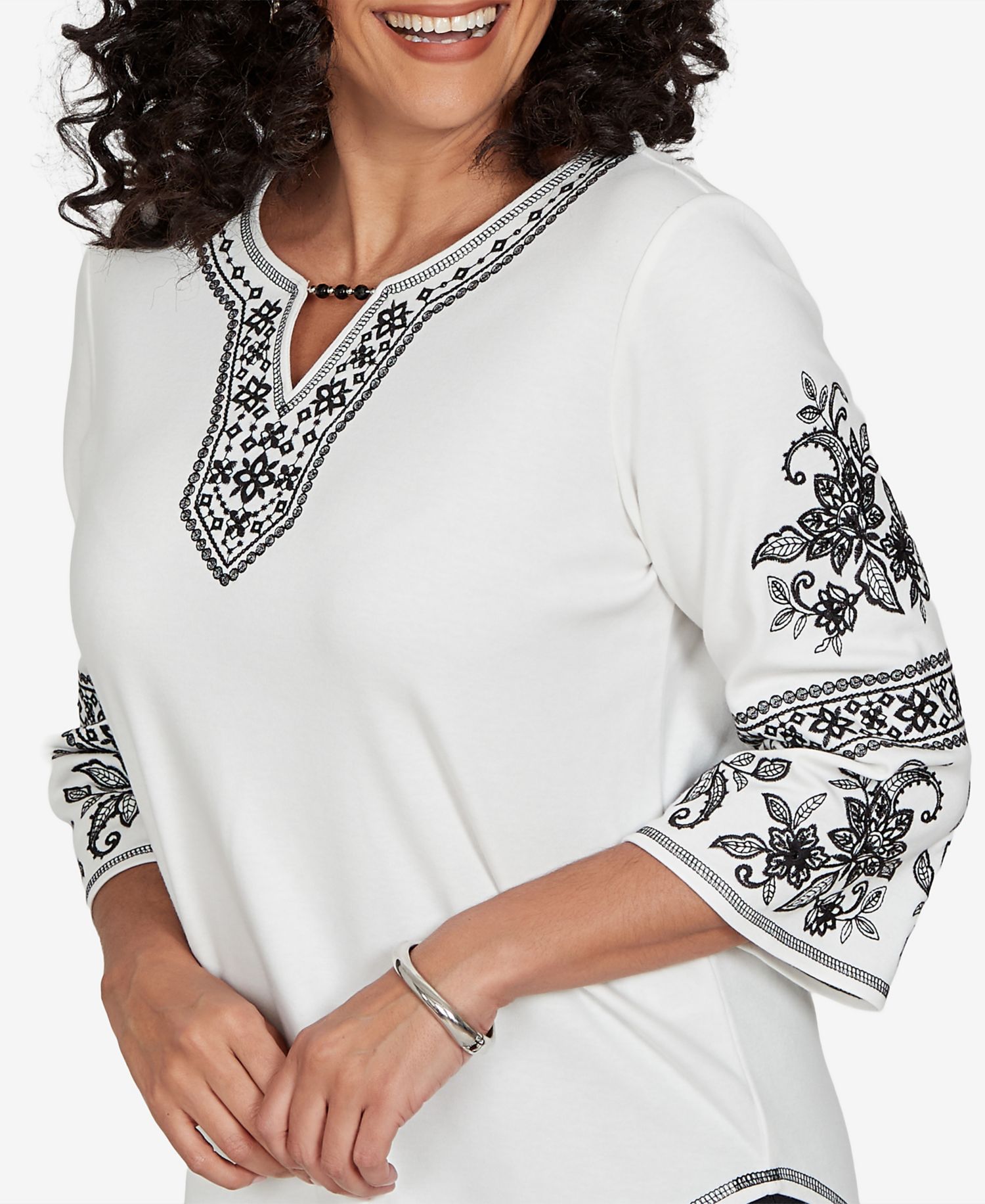 Women's Knit 3/4-Sleeve Keyhole Neck Blouse