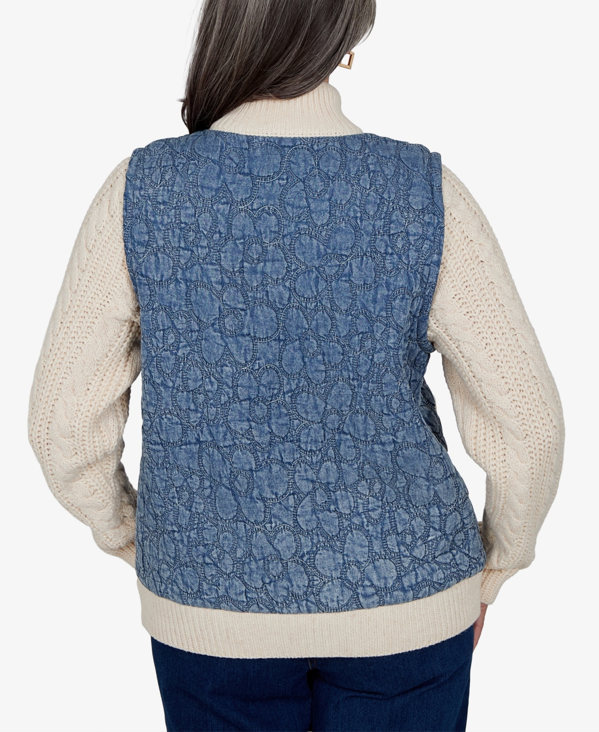 Alfred Dunner Women's Quilted Cable-Knit Mock Neck Jacket