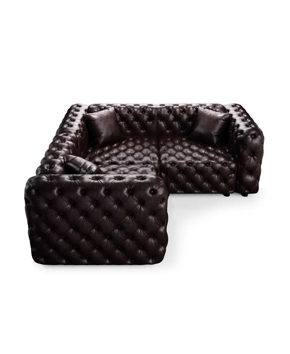 Streamdale Furniture L-Shaped Tufted Faux Leather Sectional Sofa with 3 Pillows