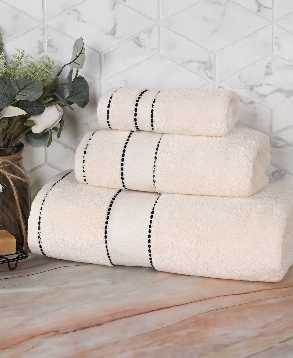 Superior Niles Egypt Produced Giza Dobby Ultra-Plush Thick Soft Absorbent -Piece Towel Set