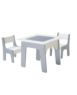 4-in-1 Toddler Activity Table and Chair Set with Building Block Top and Storage Space for Boys and Girls