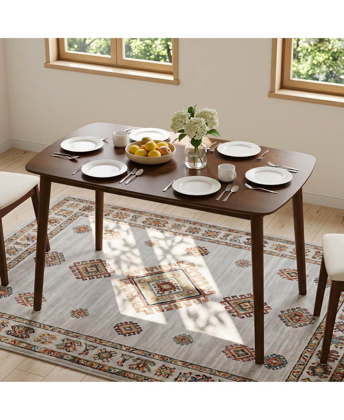 Gymax Farmhouse Dining Table for 4 Rectangular Rubber Wood Kitchen with Solid Frame
