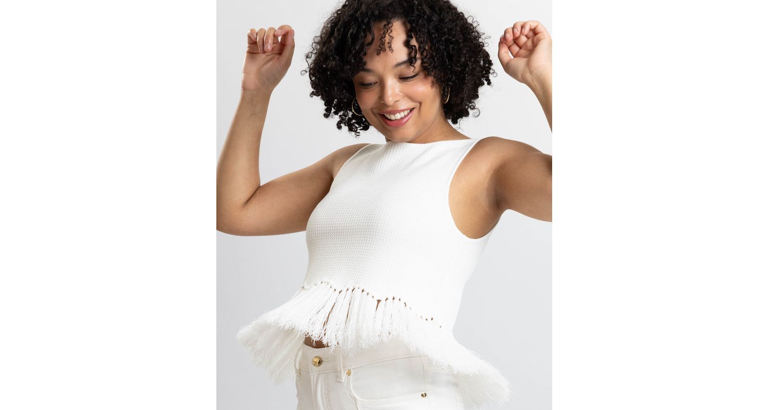 Women's Tanja Scoop Neck Fringe Peplum Sleeveless Knit Top