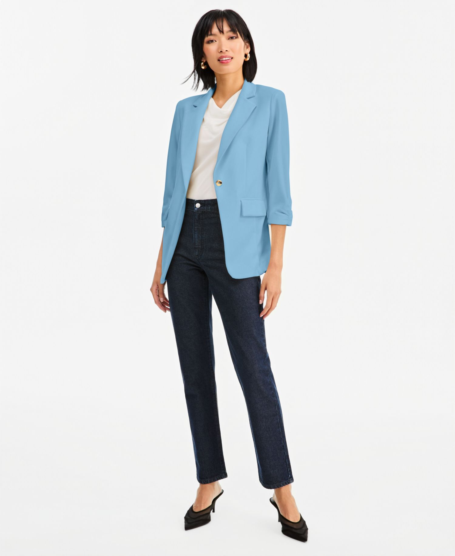 Women's 3/4-Sleeve Single-Button Blazer