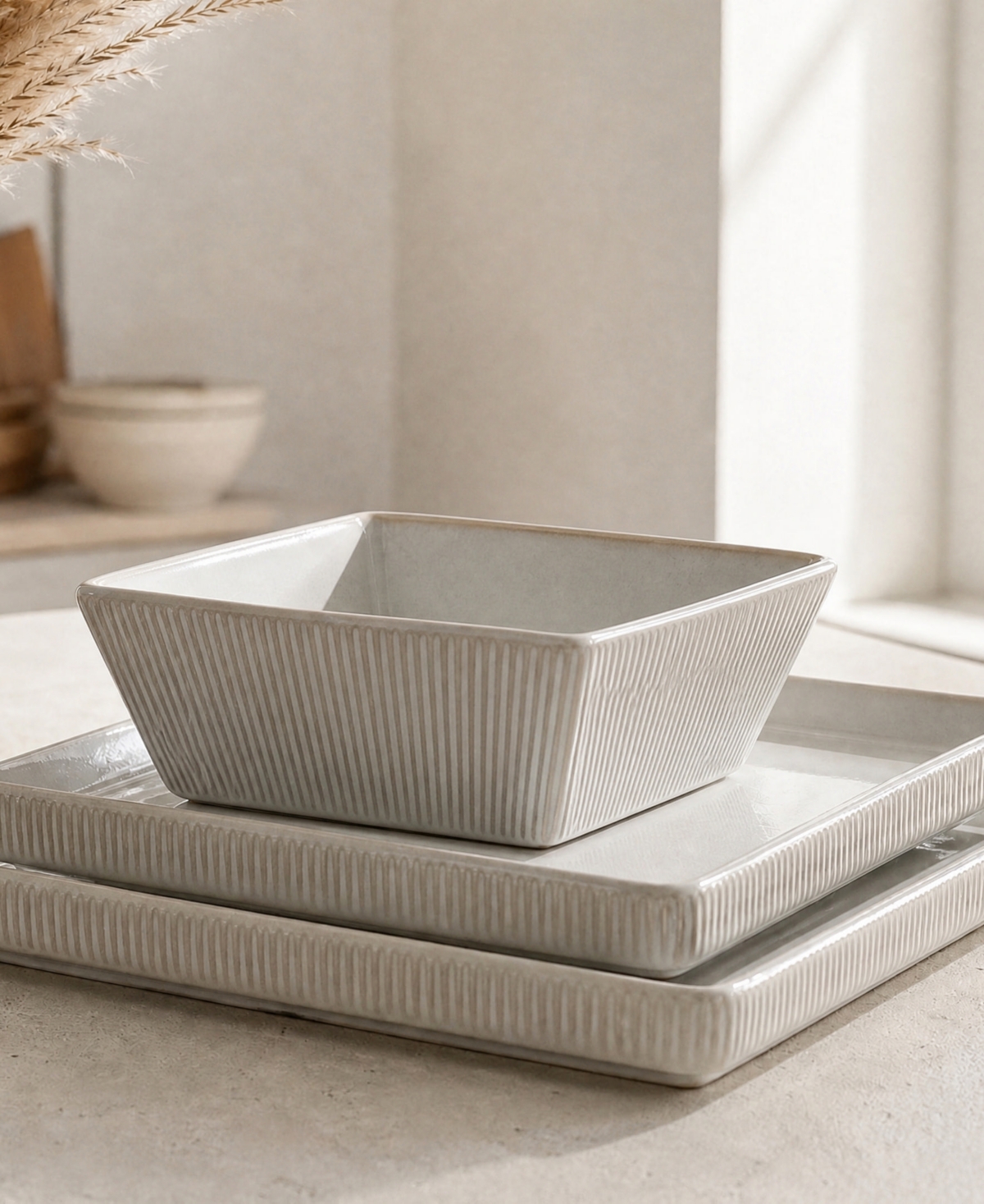 Stone Lain Grace Fluted 12-Piece Dinnerware Set, Service for 4