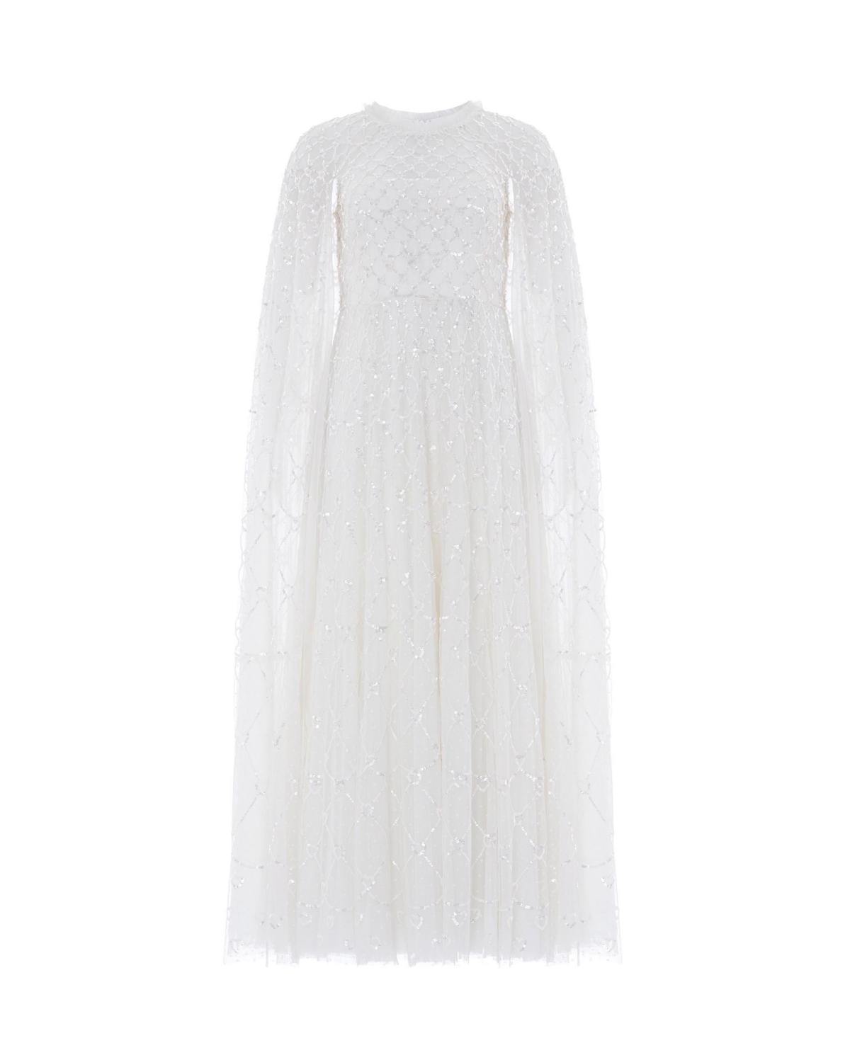 Needle & Thread Women's Heart Lattice Cape Sequin-Embellished Floor-Length Gown