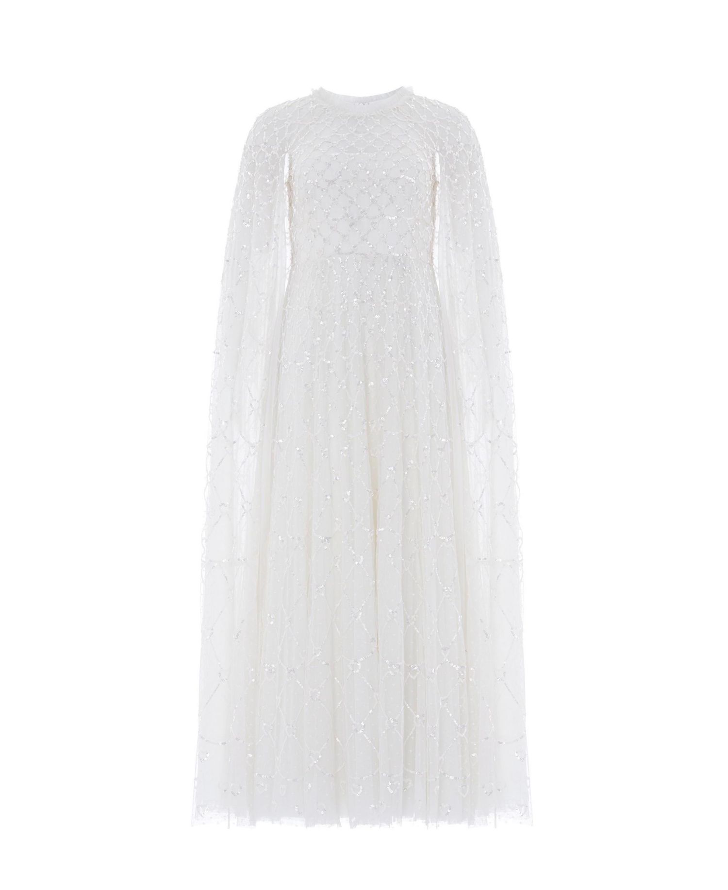 Women's Heart Lattice Cape Sequin-Embellished Floor-Length Gown
