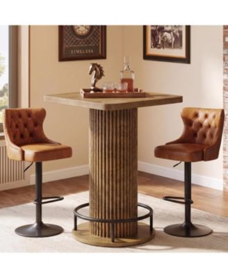 Square Bar Table, 39.4" H Brown Bistro Pub Table