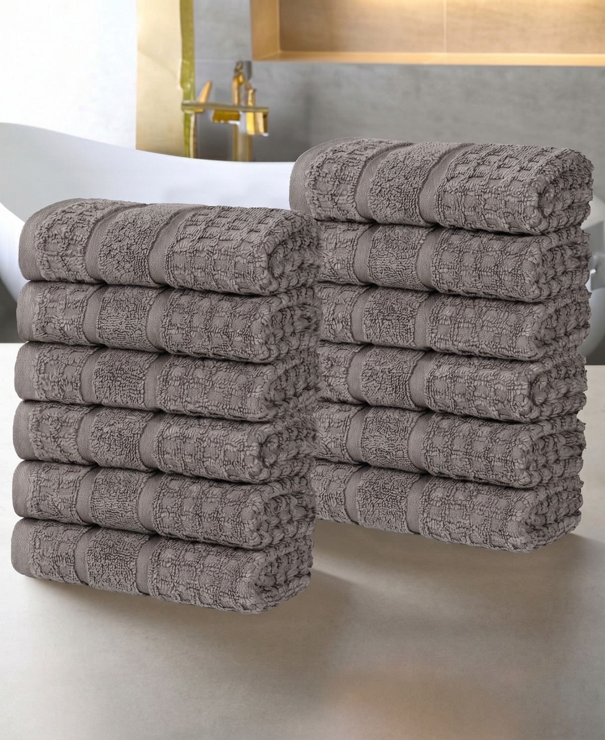 Superior Napa Zero Twist Waffle Honeycomb Plush Soft Absorbent 12-Piece Washcloth Set