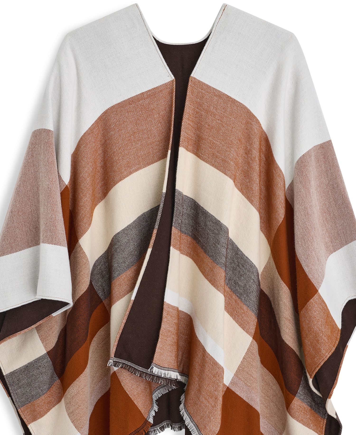 Reversible Double Face Colorblock Plaid Shawl Ruana