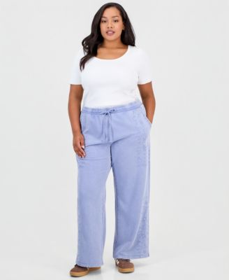 Plus Size Embroidered Wide Leg Pants