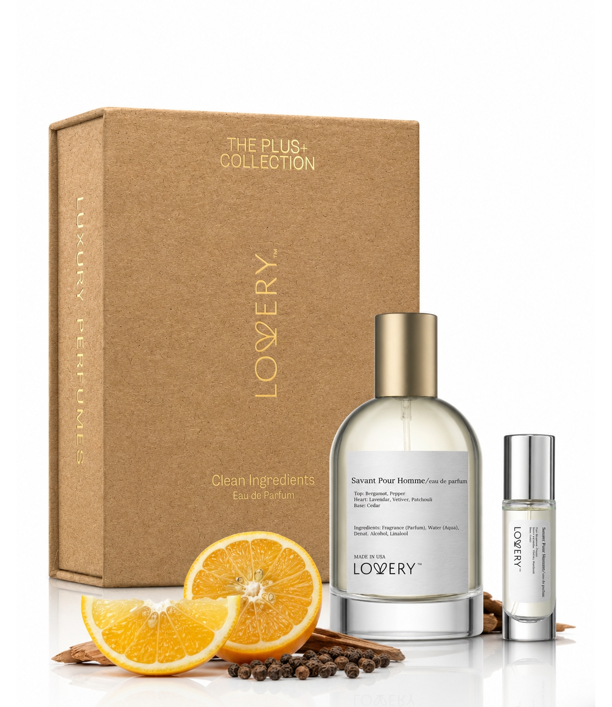 Lovery Plus Savant Pour Homme Eau de Parfum 2pc Gift Set - 3.4fl oz Mens Perfume Gift Set, Fresh Woody Fragrance Spray