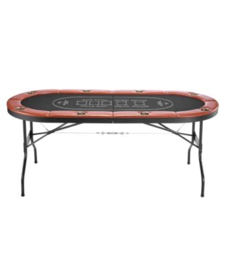 8 Player 72 Inch Oval Folding Poker Table with Padded Rails and Metal Cup Holders