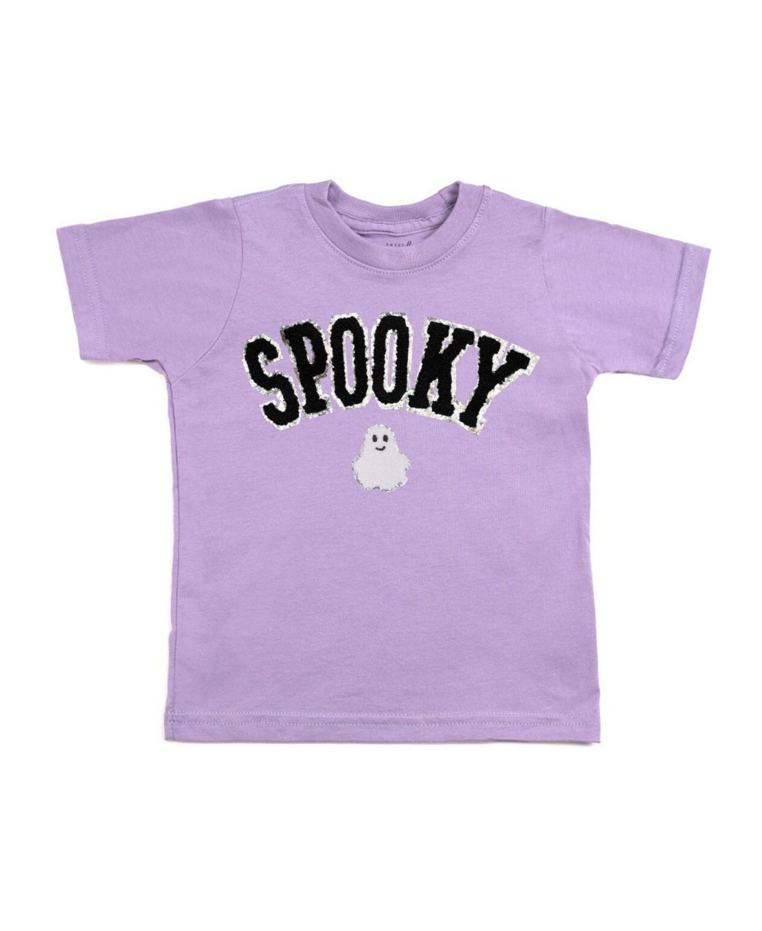 Little Girls Spooky Ghost Patch Halloween Short Sleeve T-Shirt