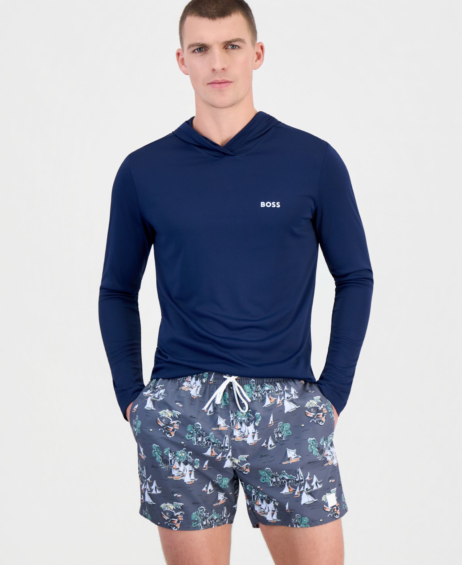 Men's Piranha All-Over-Print Swim Trunks, 5" Inseam