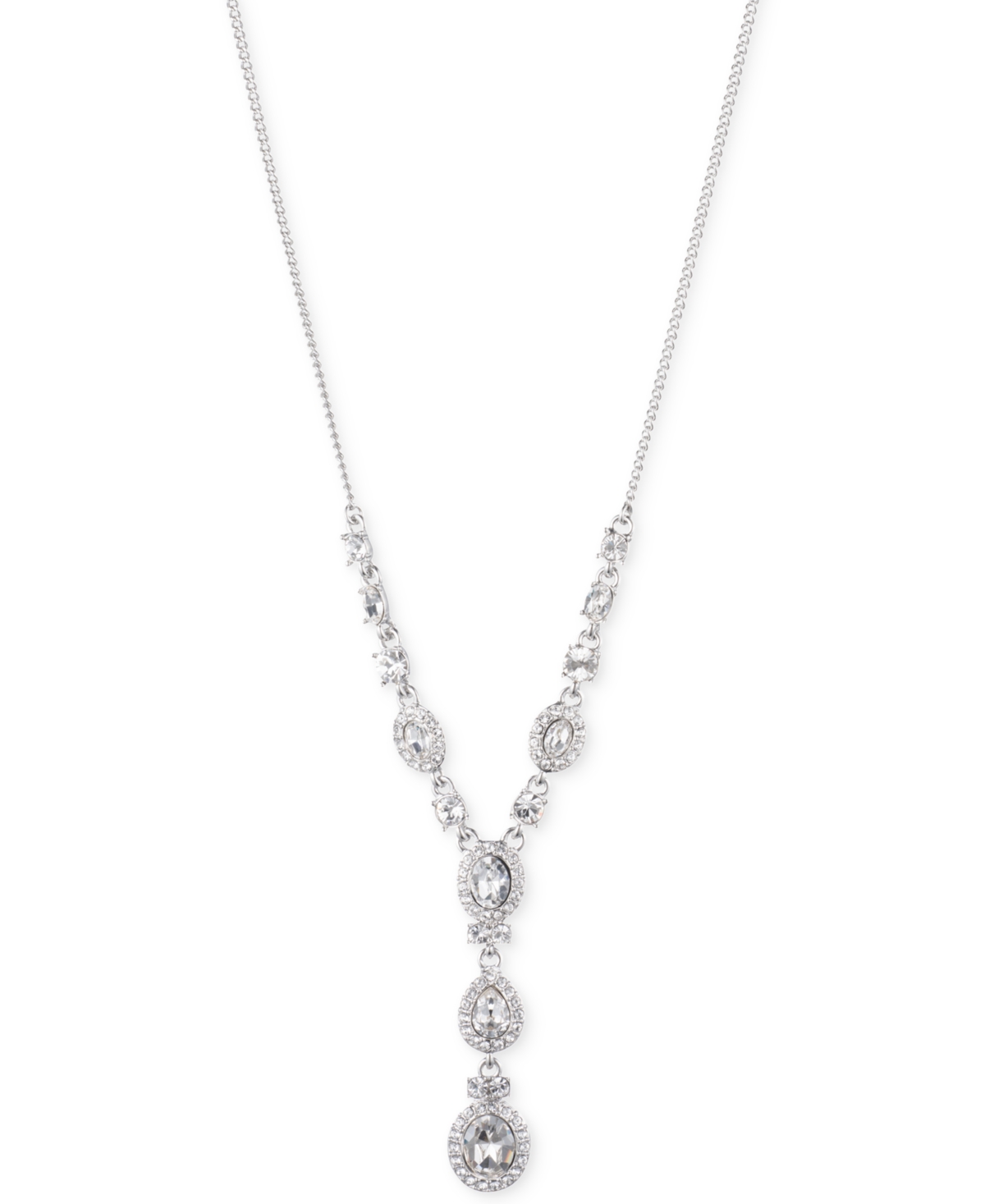 Multi-Crystal and Pave Y-Neck Necklace - Silver