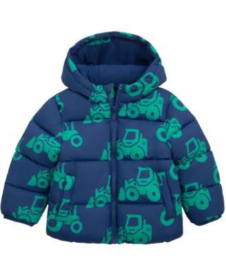 Toddler Boys Hudson Tractor Print Fleece Lined Puffer Jacket