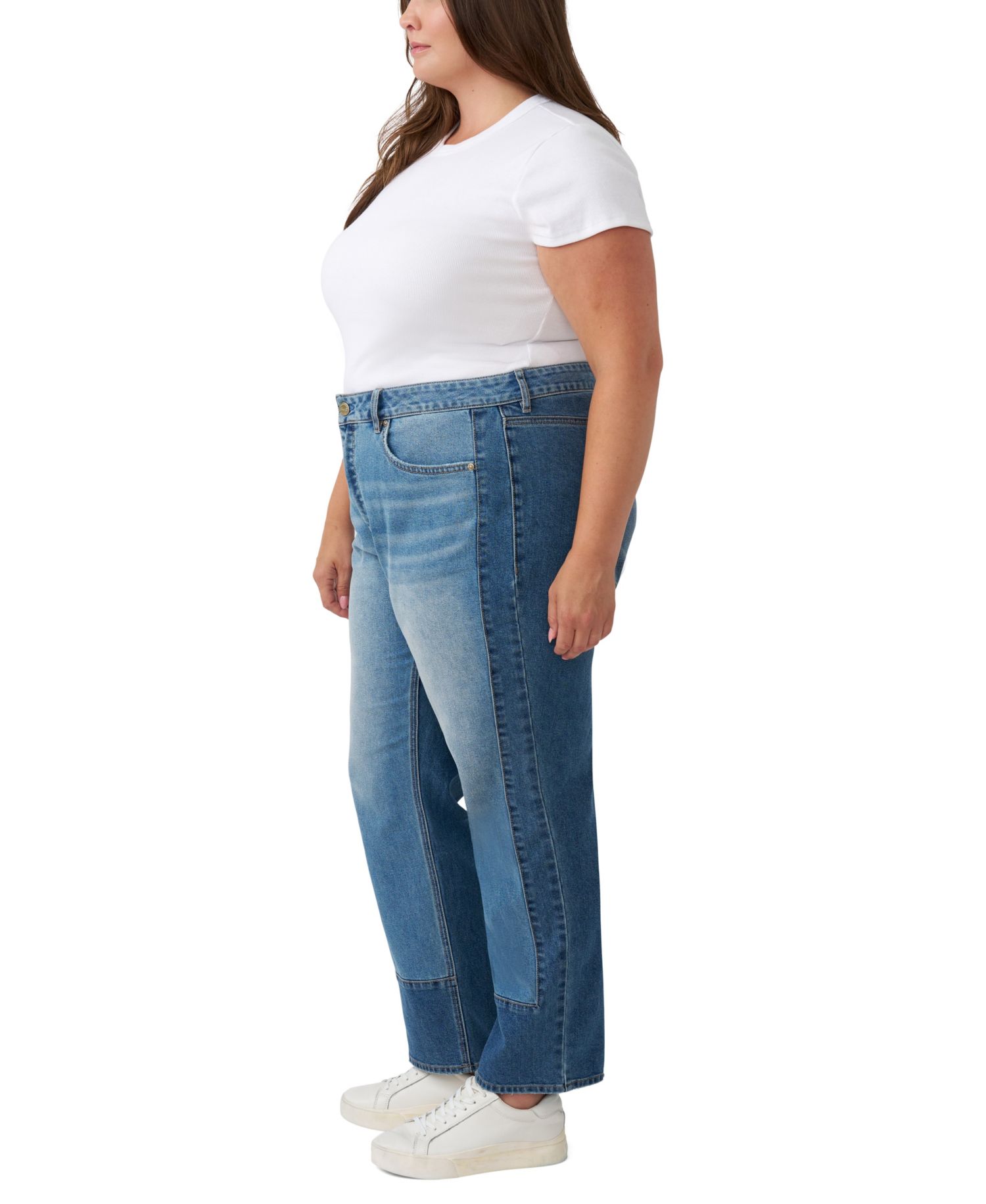Plus Size Pieced Straight High-Rise Colorblock Jeans