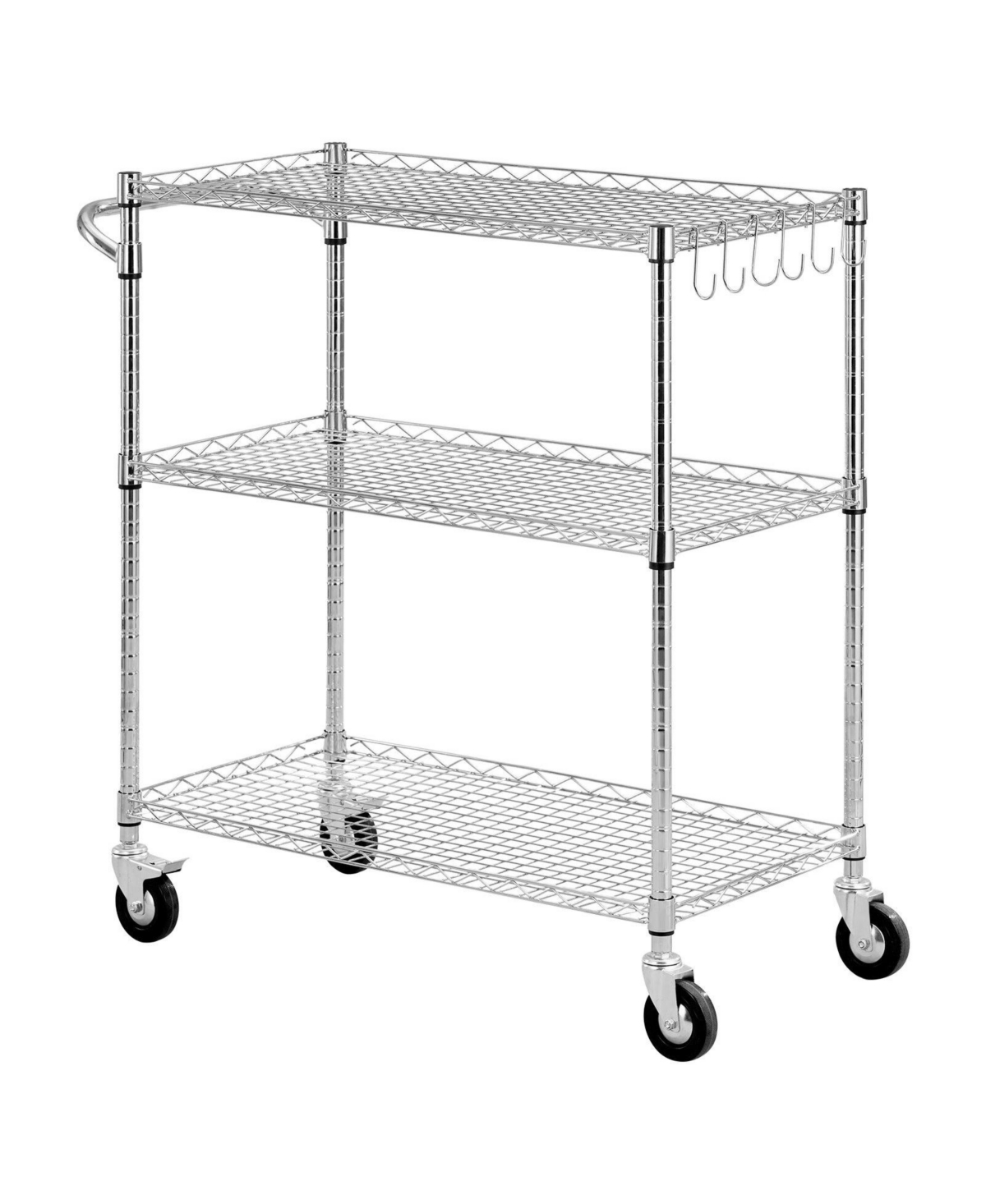 Sugift 3-Tier Adjustable Wire Kitchen Utility Cart with Handle Bar and Casters 661 Pound Capacity