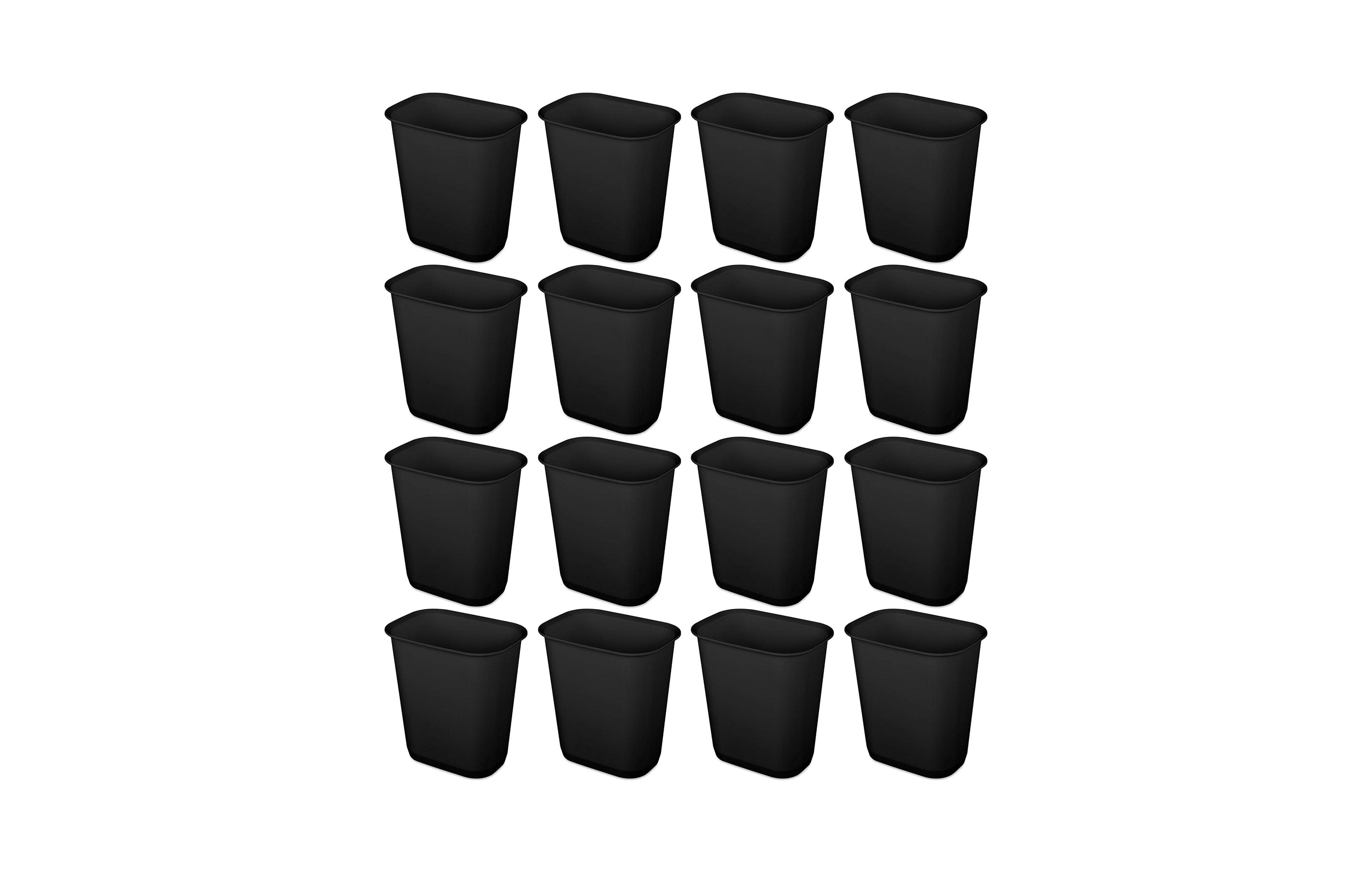 Sterilite 3 Gallon Rectangular Wastebasket Small Home Trash Bin, 16 Pack, Black