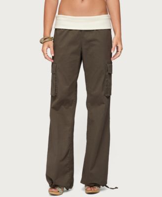 Women's Jolee Contrast-Ribbed Wide-Leg Cargo Pants