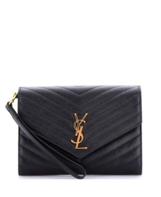 Classic Monogram Envelope Wristlet Clutch Matelasse Chevron Leather
