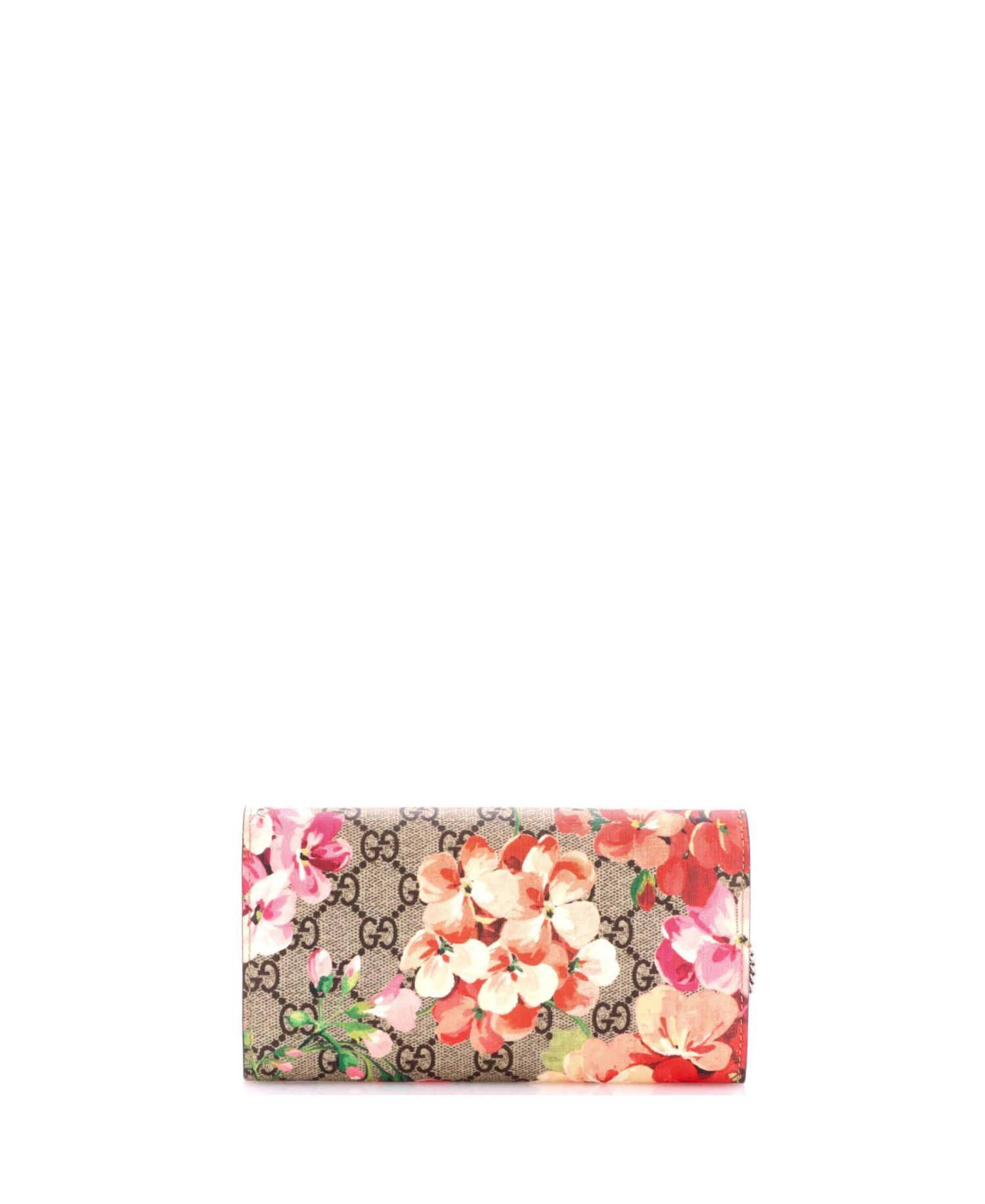 Long Padlock Continental Chain Wallet Blooms Print GG Coated Canvas