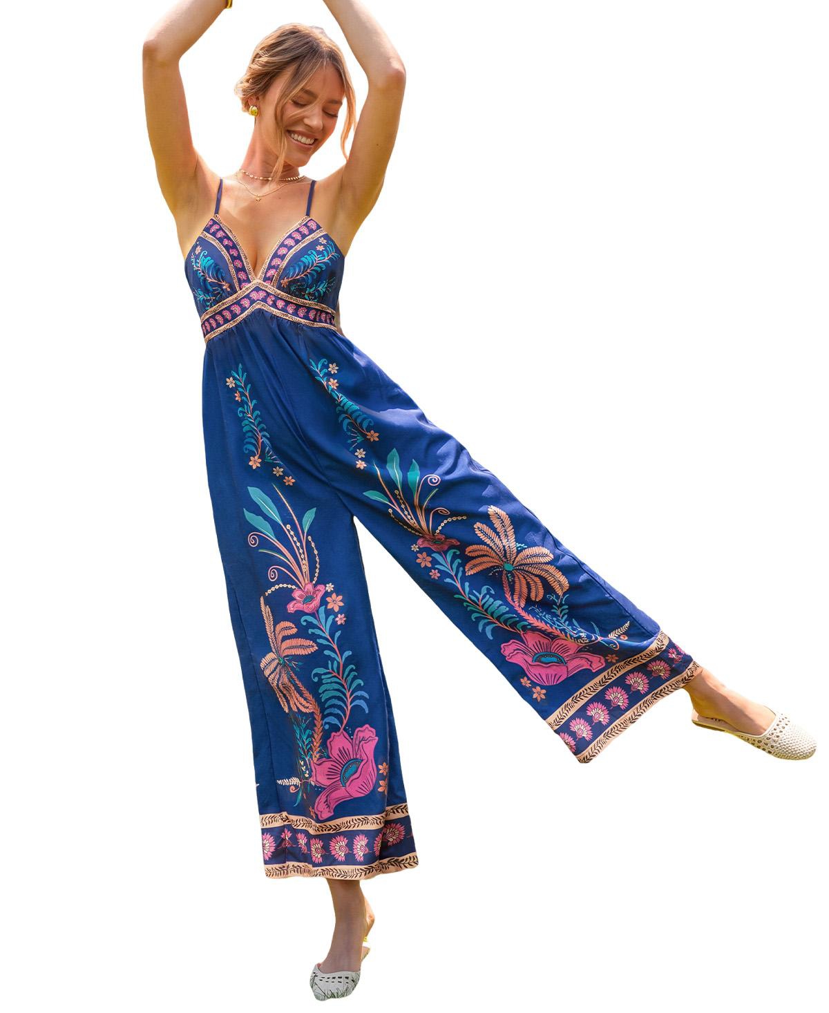 Cupshe Women's Boho Floral Print Spaghetti Strap Wide Leg Jumpsuit