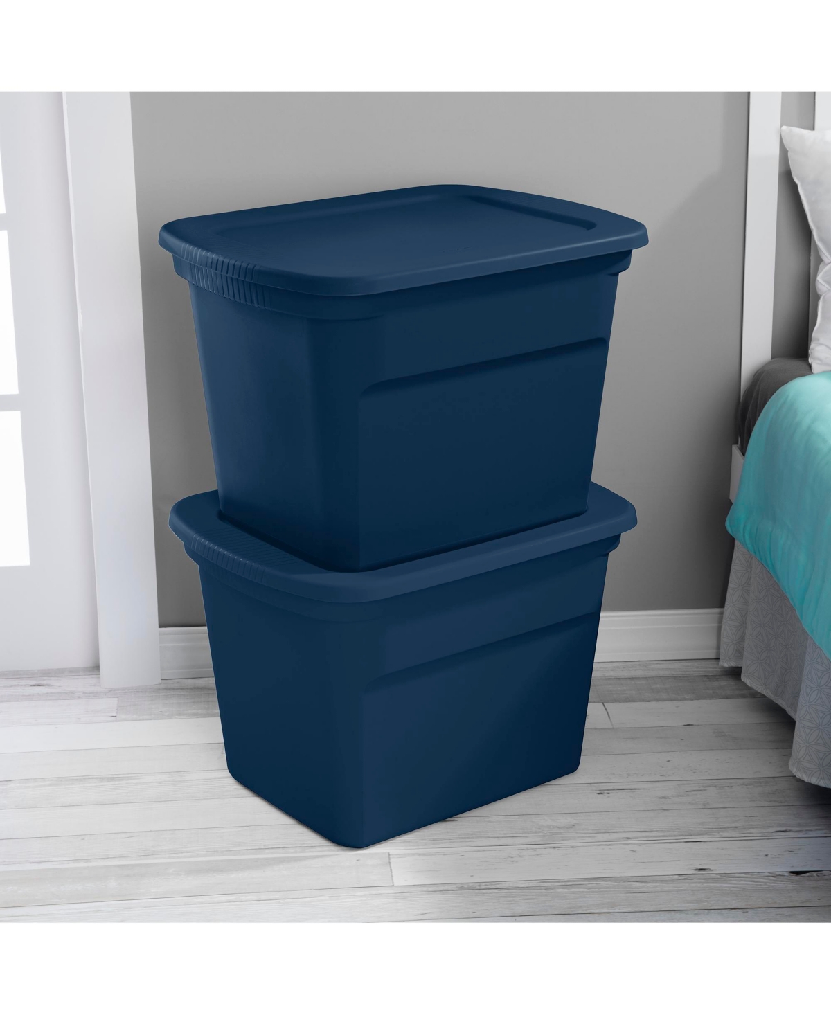 Sterilite Classic Lidded Stackable 18 Gal Storage Tote Container, Blue
