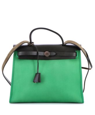 Pre-Owned Hermes 31 Herbag Zip Leather and Toile