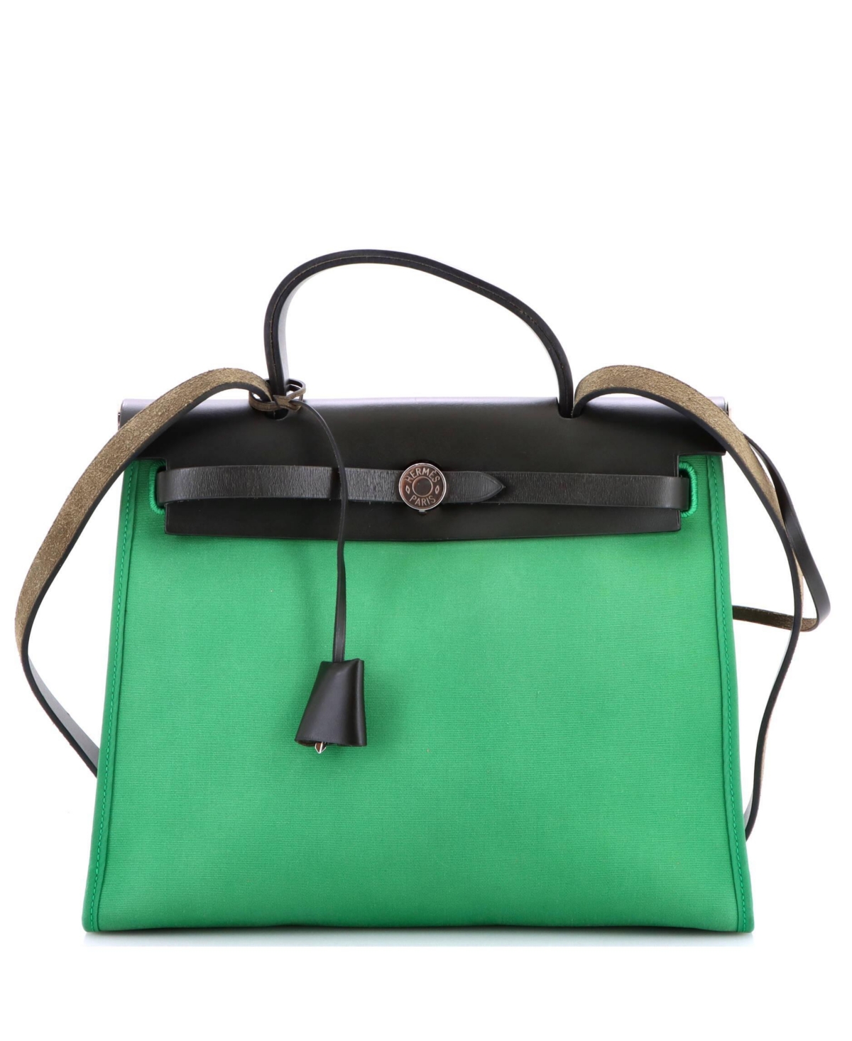 Pre-Owned Hermes 31 Herbag Zip Leather and Toile - Green